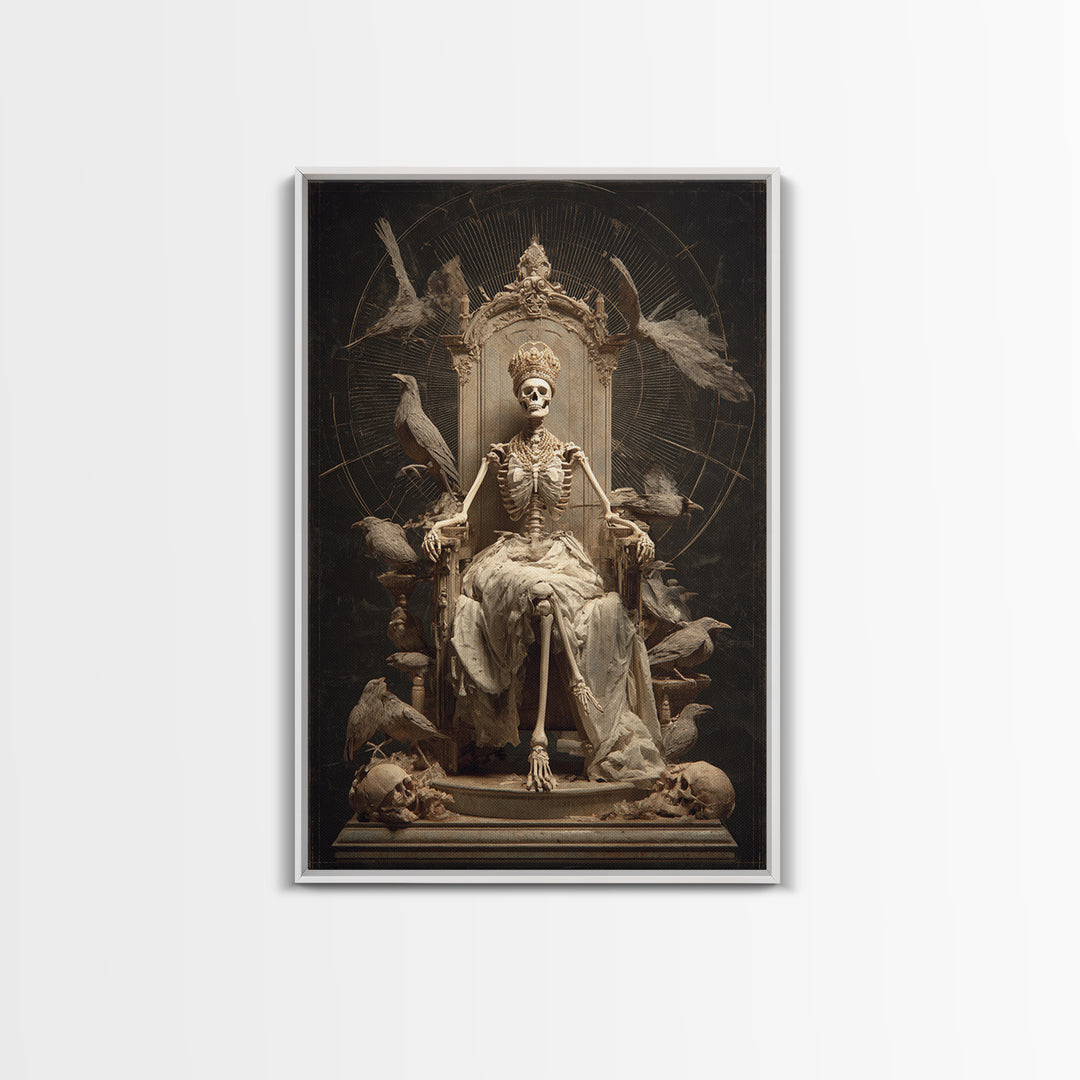The Bone Queen, Gothic Nightmare Art, Vertical Wall Art, Dark Halloween Decor, Framed Canvas Print, Halloween Wall Art