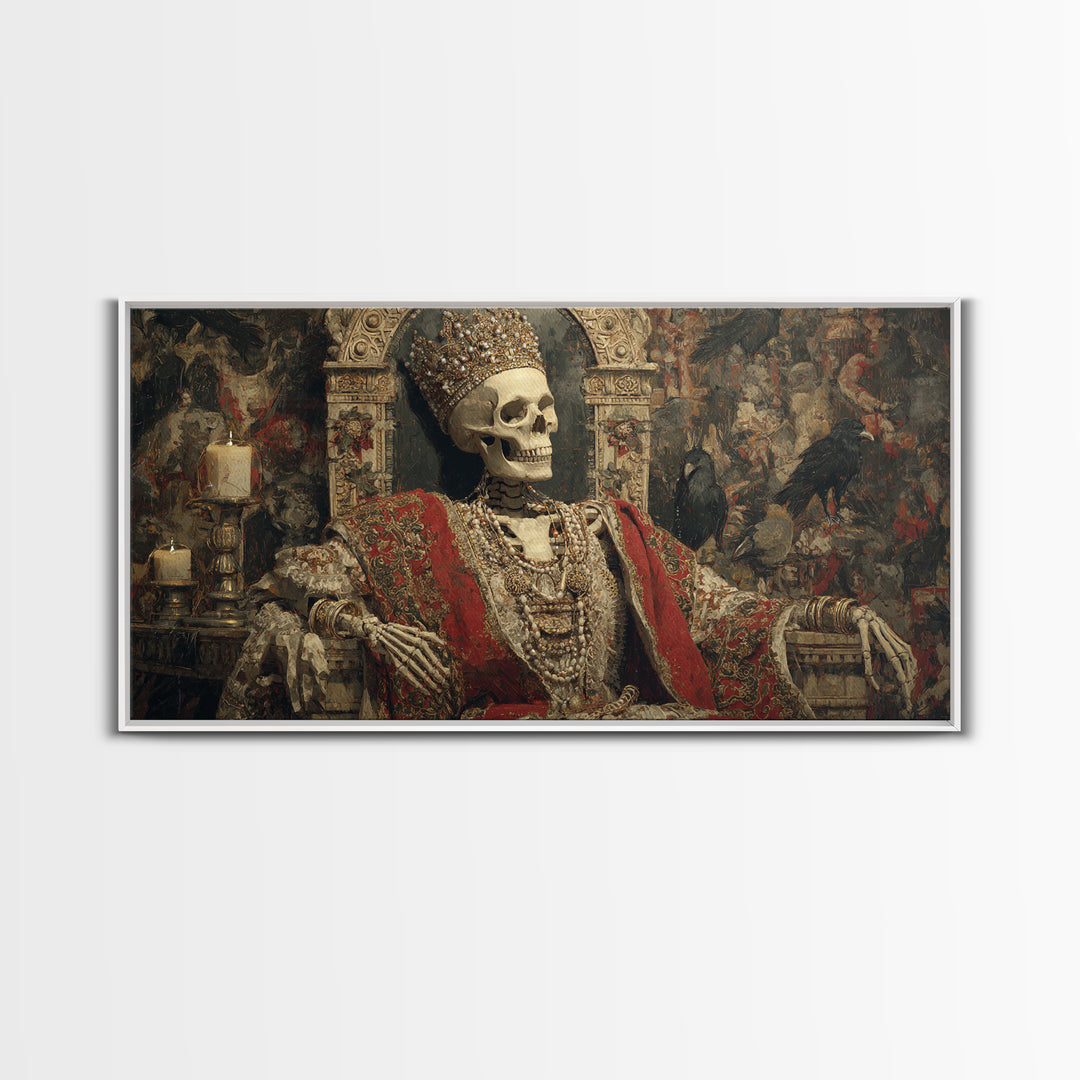 The Bone Queen, Grotesque Carnival Art, Wide Panoramic Art, Gothic Horror Wall Art, Framed Canvas Print, Halloween Wall Art