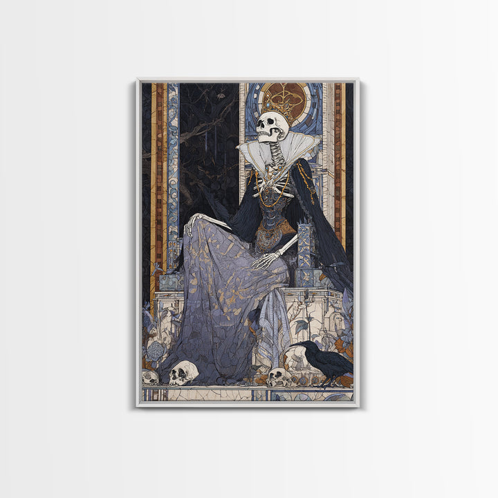 The Bone Queen, Stained Glass Gothic Art, Vertical Wall Art, Macabre Wall Art, Canvas Print, Halloween Wall Art, Statement Wall Art