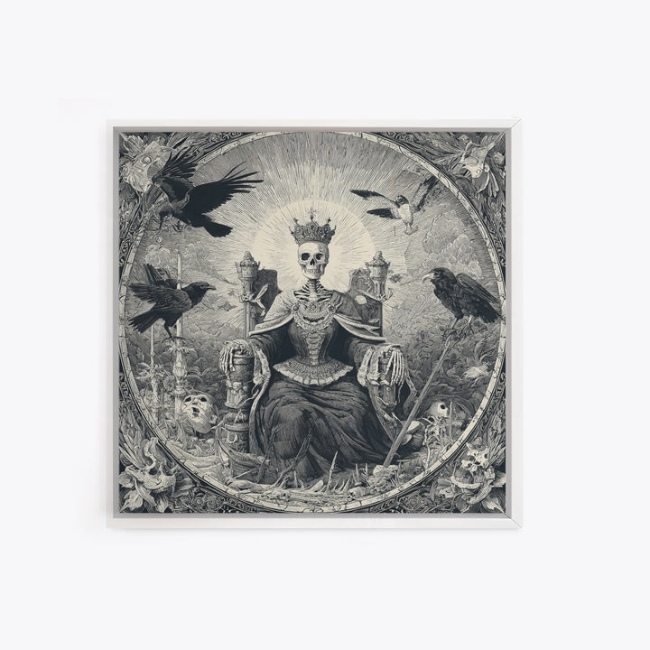 The Bone Queen, Macabre Folk Print Art, Square Wall Art, Dark Halloween Decor, Framed Canvas Print, Halloween Wall Art