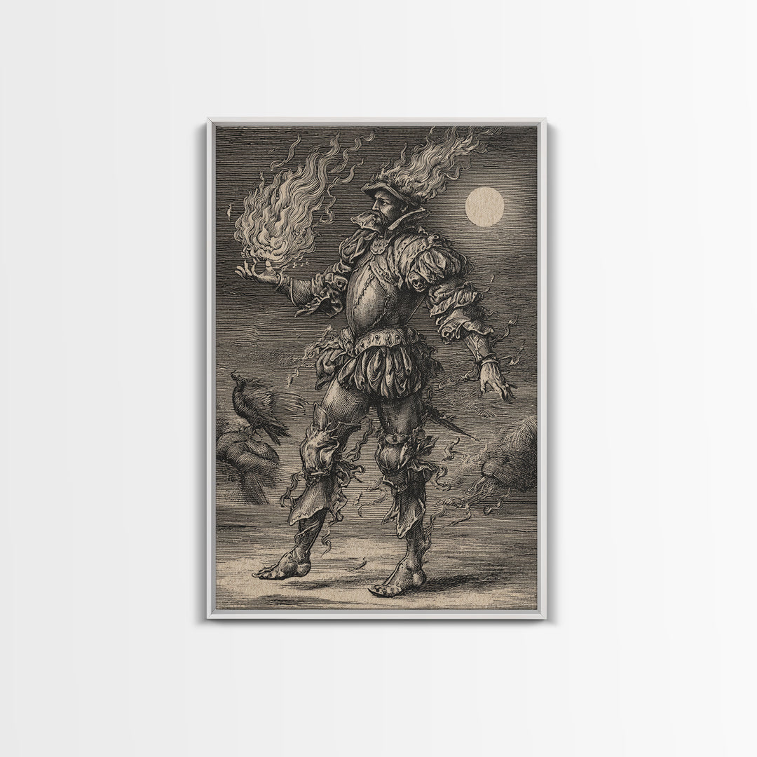 The Candlewax Man, Renaissance Engraving Art, Vertical Wall Art, Gothic Horror Wall Art, Framed Canvas Print, Halloween Wall Art