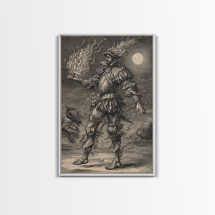 The Candlewax Man, Renaissance Engraving Art, Vertical Wall Art, Gothic Horror Wall Art, Framed Canvas Print, Halloween Wall Art