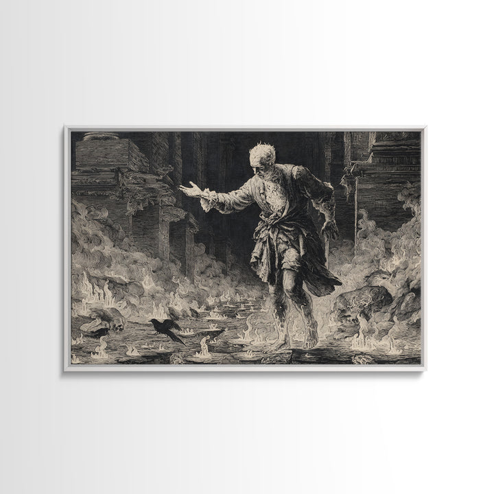 The Candlewax Man, Architectural Etching Art, Landscape Wall Art, Macabre Wall Art, Framed Canvas Print, Halloween Wall Art