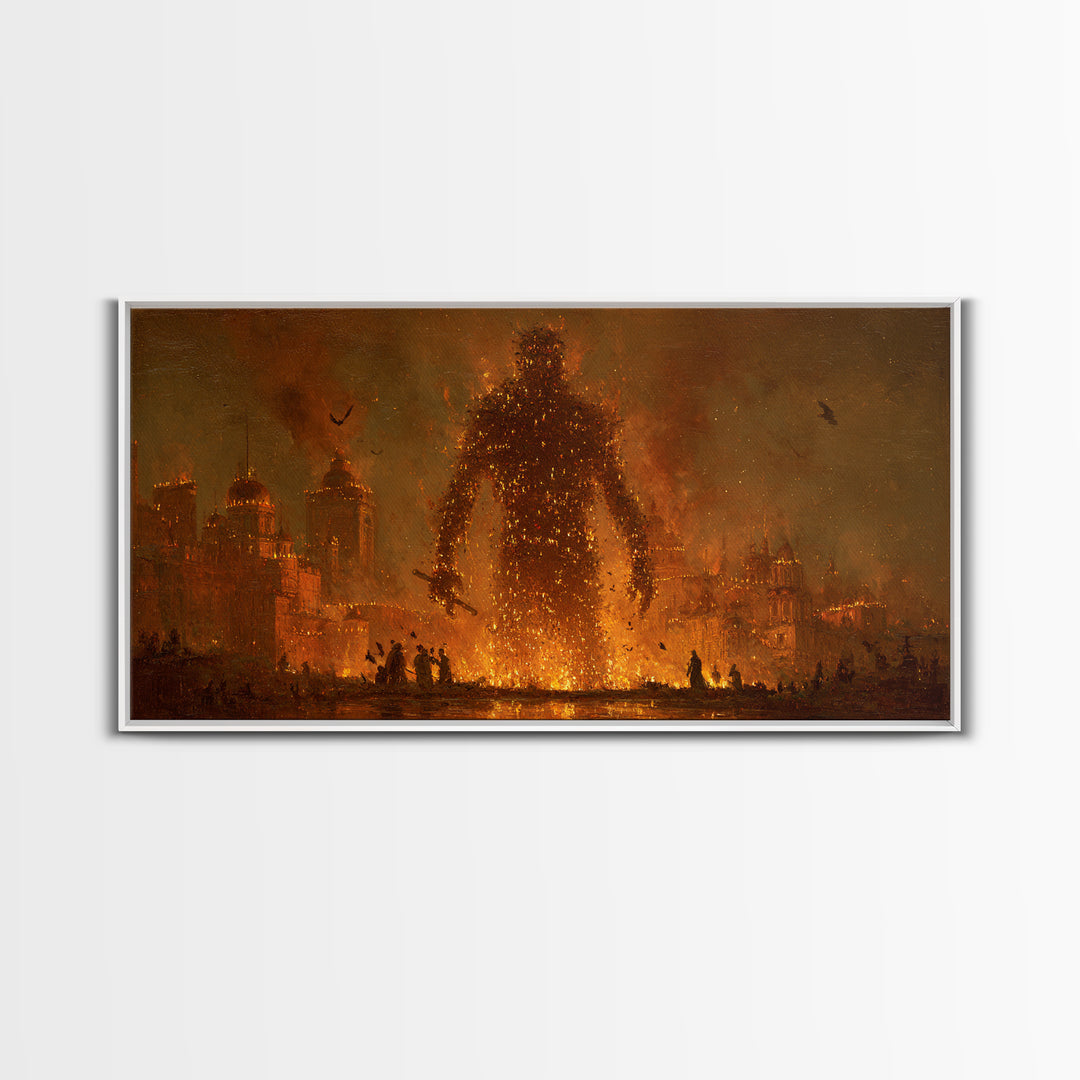 The Candlewax Man, Apocalyptic Romantic Art, Wide Panoramic Art, Dark Fantasy Wall Art, Framed Canvas Print, Halloween Wall Art