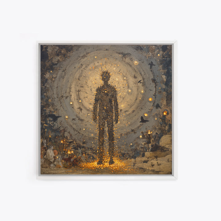 The Candlewax Man, Symbolist Dream Art, Square Wall Art, Dark Fantasy Wall Art, Framed Canvas Print, Halloween Wall Art