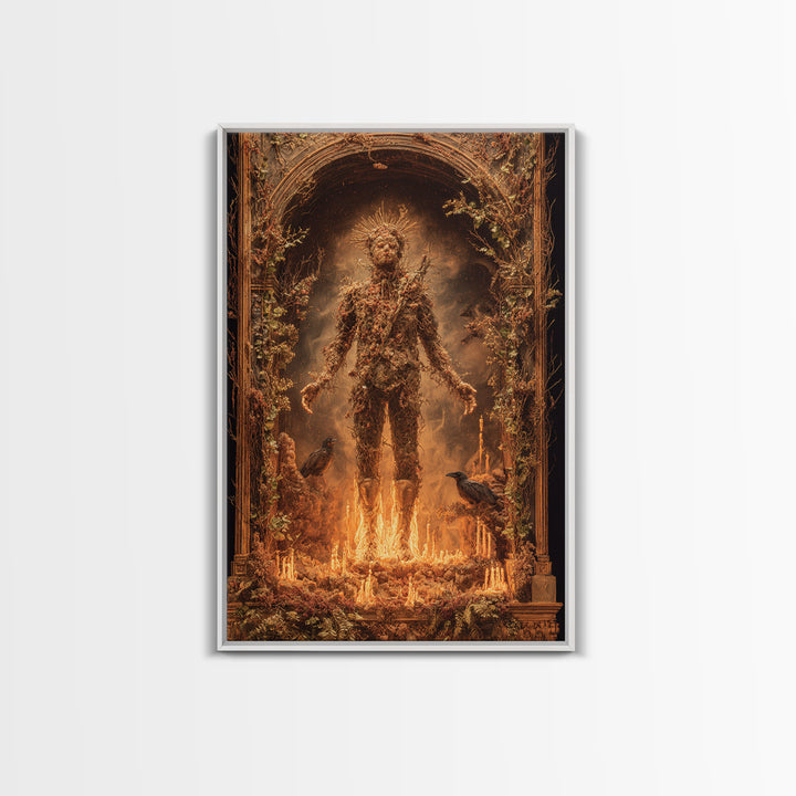 The Candlewax Man, Ornate Symbolist Art, Vertical Wall Art, Dark Halloween Decor, Framed Canvas Print, Halloween Wall Art