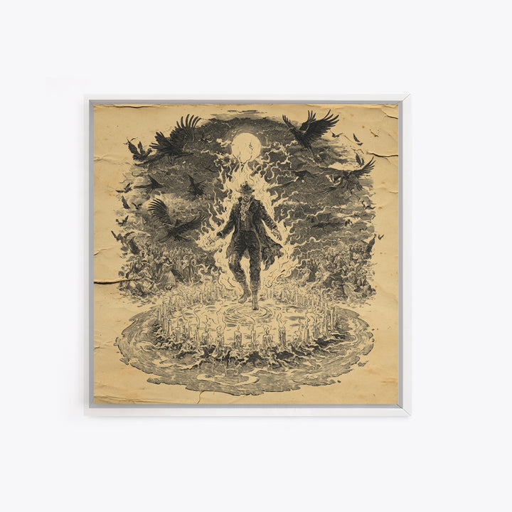 The Candlewax Man, Symbolist Etching Art, Square Wall Art, Dark Fantasy Wall Art, Framed Canvas Print, Halloween Wall Art