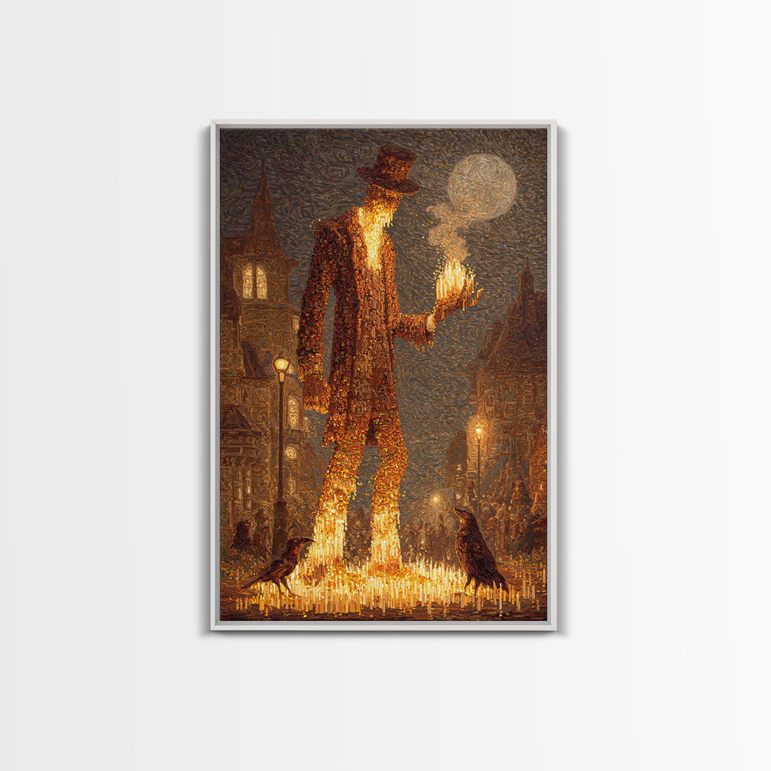 The Candlewax Man, Expressionist Gothic Art, Vertical Wall Art, Dark Halloween Decor, Framed Canvas Print, Halloween Wall Art