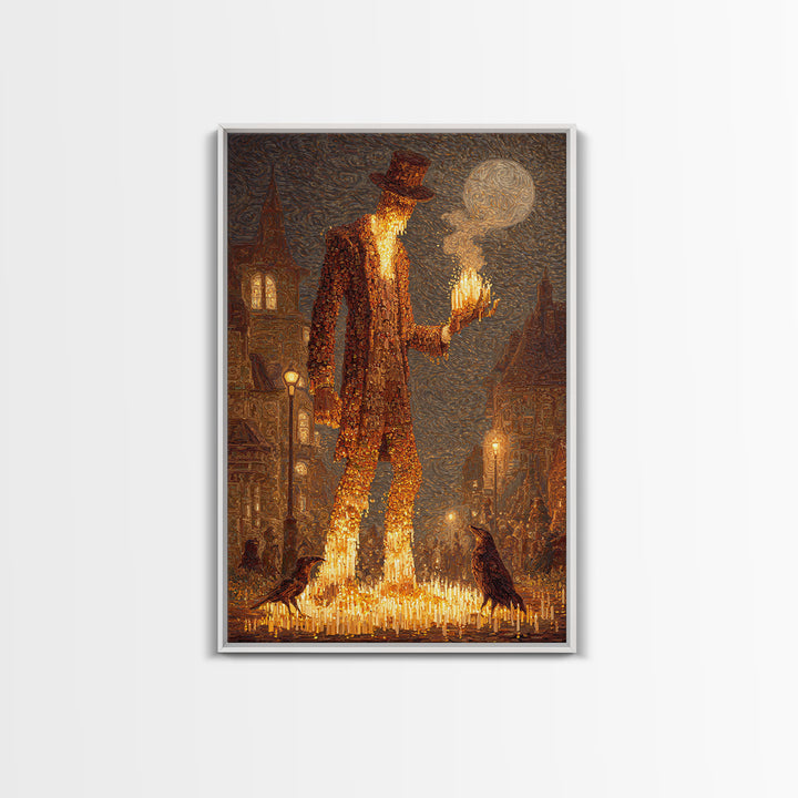 The Candlewax Man, Expressionist Gothic Art, Vertical Wall Art, Dark Halloween Decor, Framed Canvas Print, Halloween Wall Art
