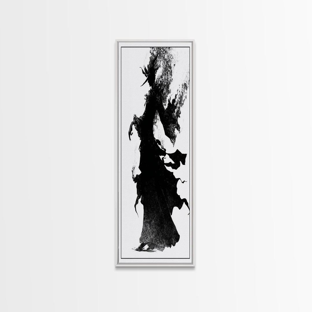 The Candlewax Man, Decadent Line Art, Vertical Wall Art, Dark Fantasy Wall Art, Framed Canvas Print, Halloween Wall Art