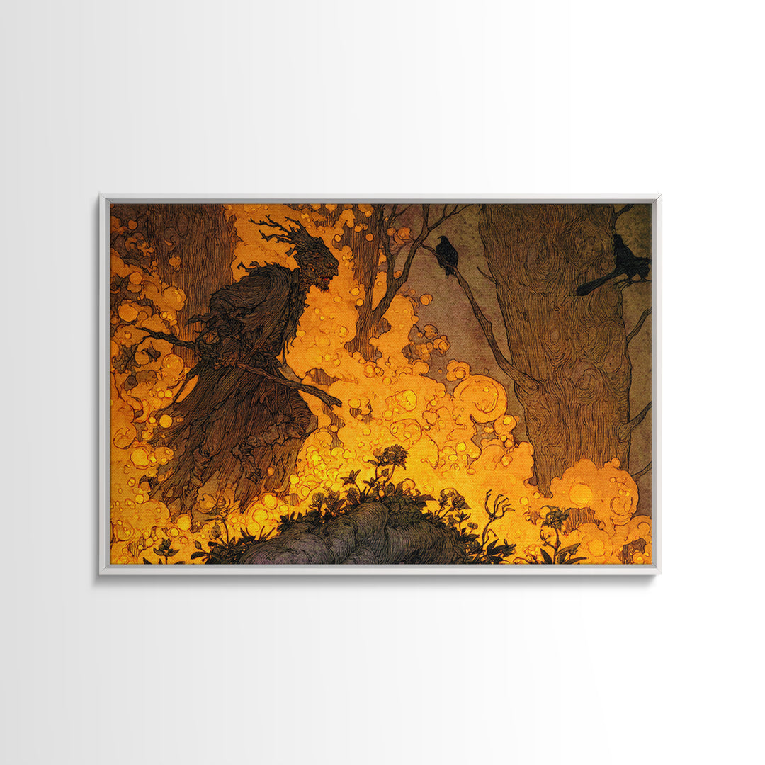 The Candlewax Man, Gothic Storybook Art, Landscape Wall Art, Dark Fantasy Wall Art, Framed Canvas Print, Halloween Wall Art