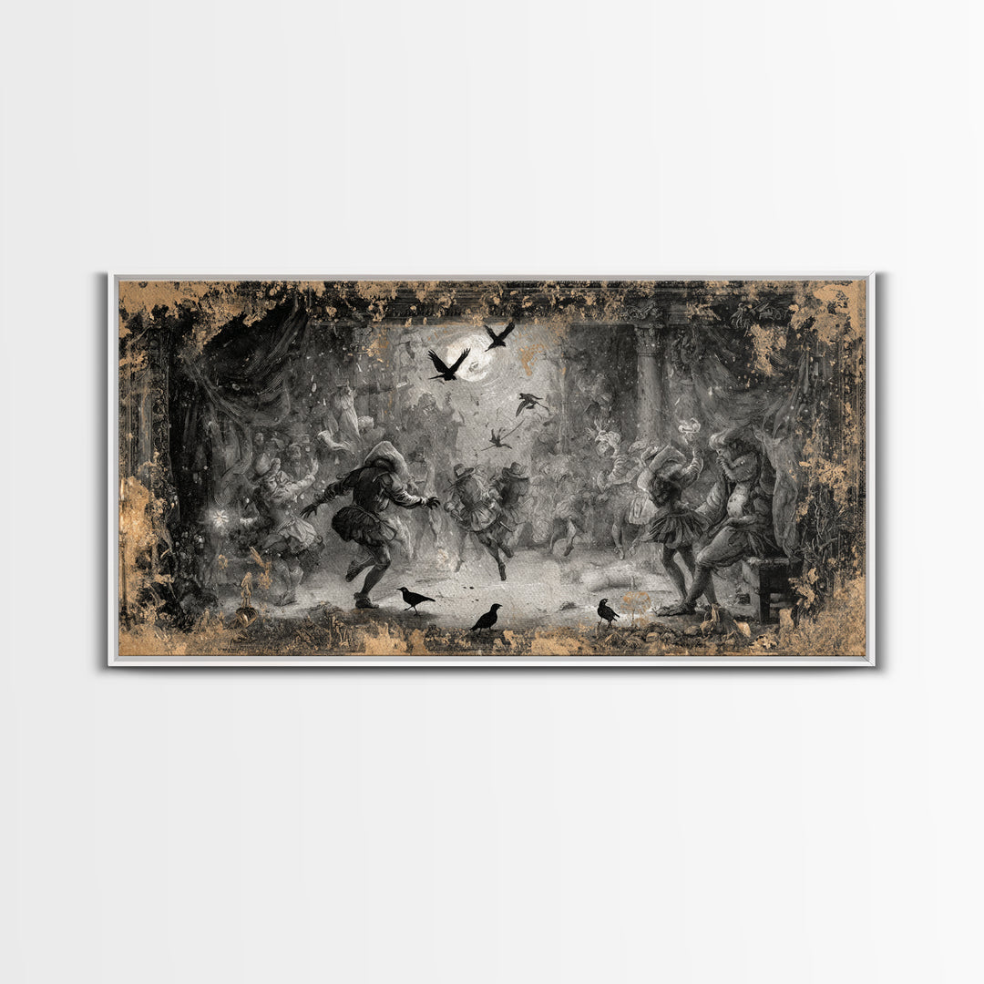 The Mirror Spirit, Northern Renaissance Horror, Wide Panoramic Art, Dark Halloween Decor, Canvas Print, Halloween Wall Art