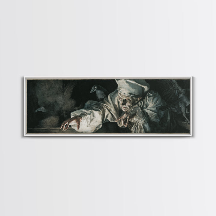 The Mirror Spirit, Dark Renaissance Art, Extra Wide Wall Art, Gothic Horror Wall Art, Framed Canvas Print, Halloween Wall Art