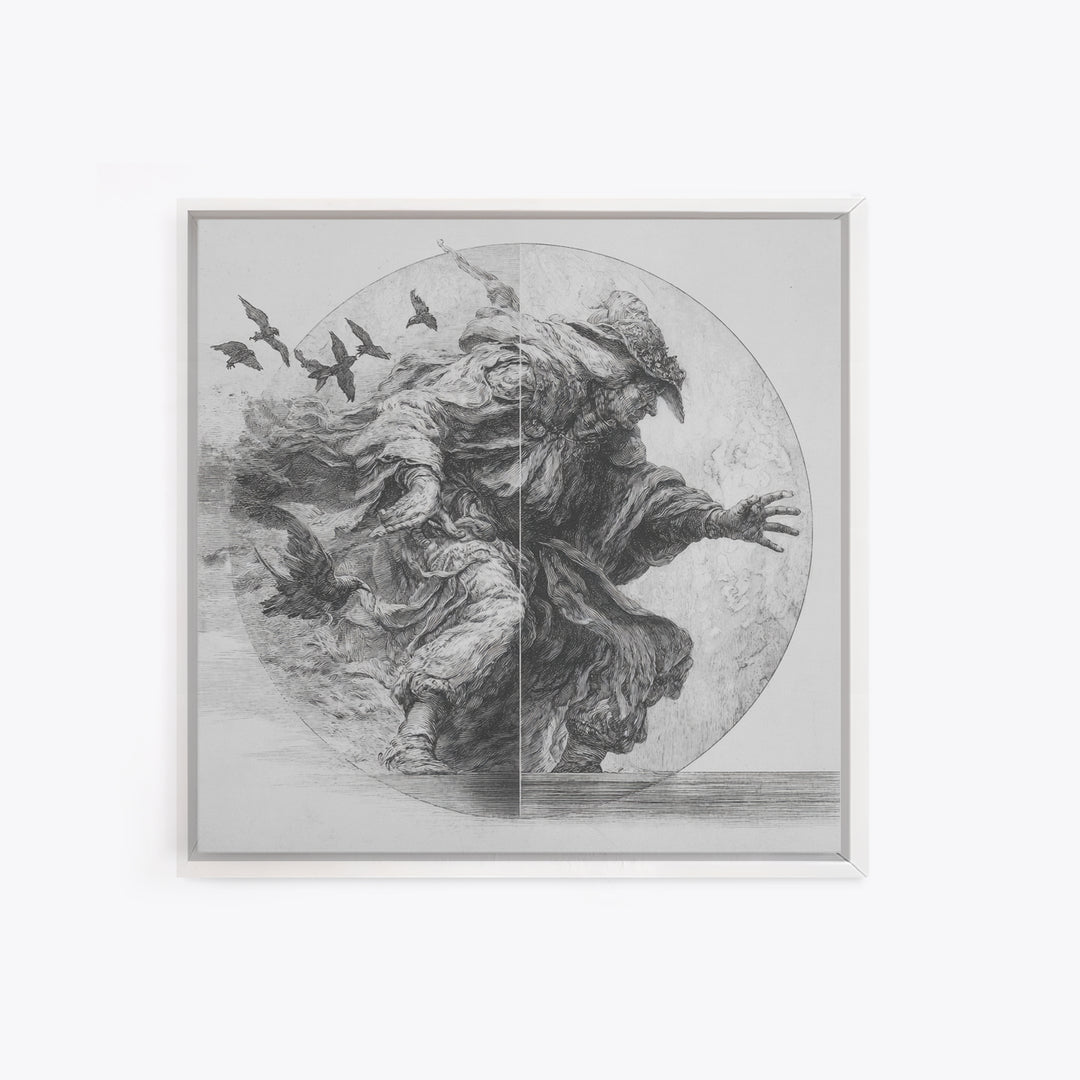 The Mirror Spirit, Renaissance Engraving Art, Square Wall Art, Macabre Wall Art, Canvas Print, Halloween Wall Art, Dark Fantasy Art