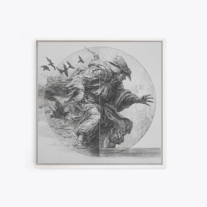 The Mirror Spirit, Renaissance Engraving Art, Square Wall Art, Macabre Wall Art, Canvas Print, Halloween Wall Art, Dark Fantasy Art