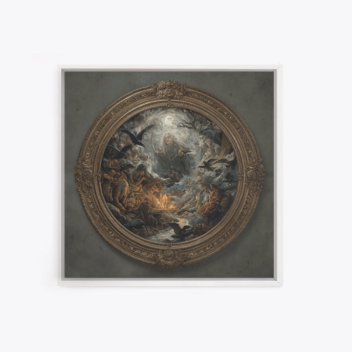 The Mirror Spirit, Baroque Witchcraft Art, Square Wall Art, Dark Fantasy Wall Art, Framed Canvas Print, Halloween Wall Art