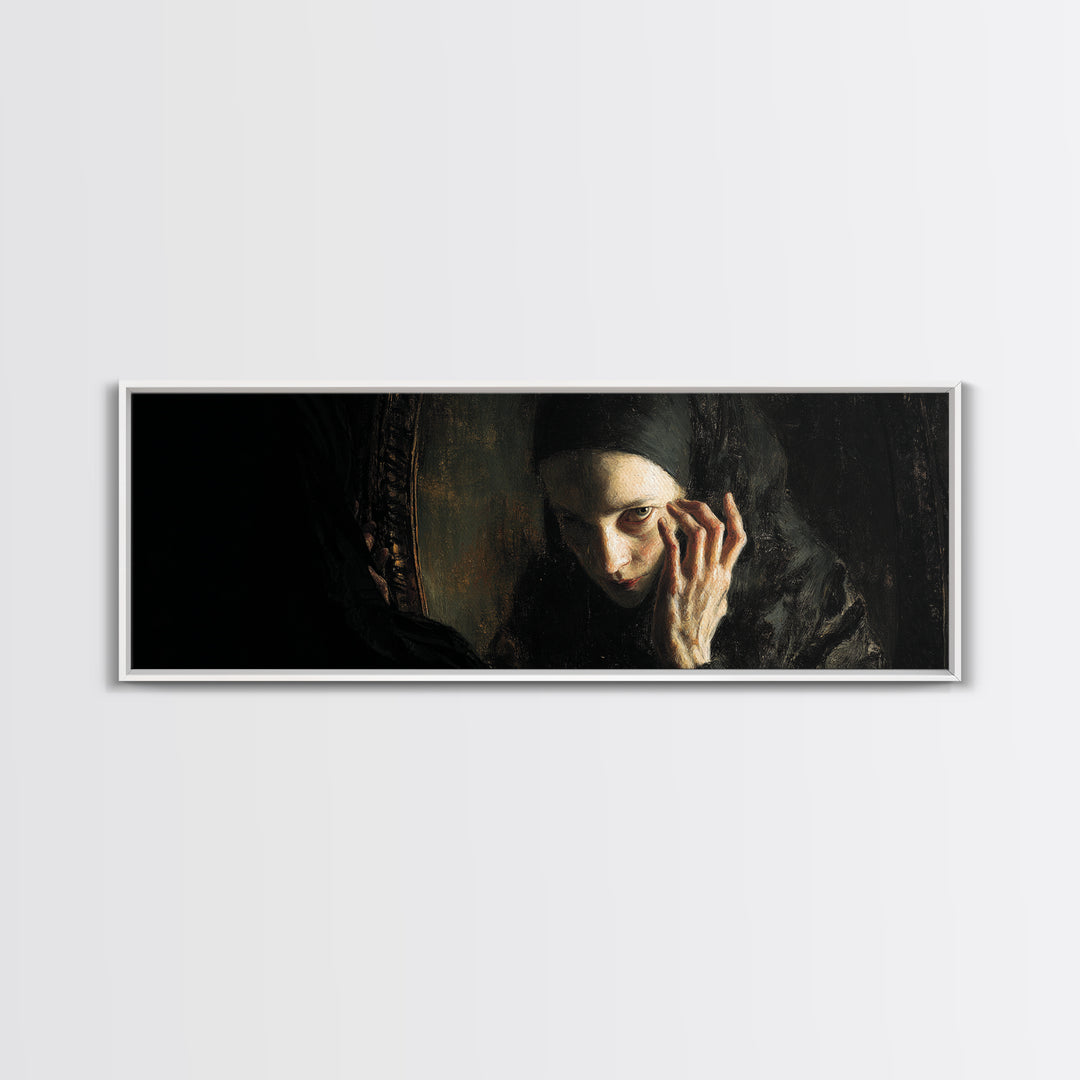 The Mirror Spirit, Dark Romantic Horror Art, Extra Wide Wall Art, Dark Fantasy Wall Art, Canvas Print, Halloween Wall Art