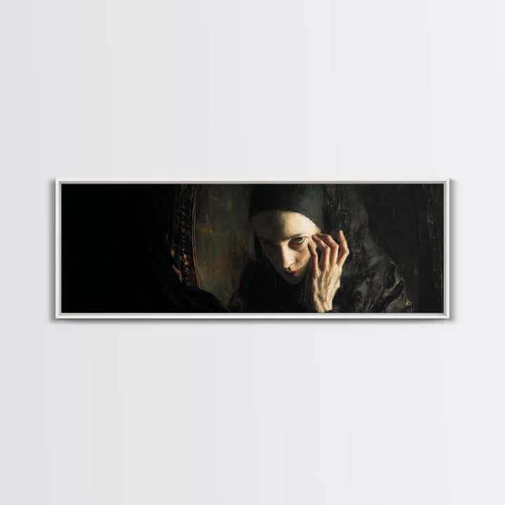 The Mirror Spirit, Dark Romantic Horror Art, Extra Wide Wall Art, Dark Fantasy Wall Art, Canvas Print, Halloween Wall Art