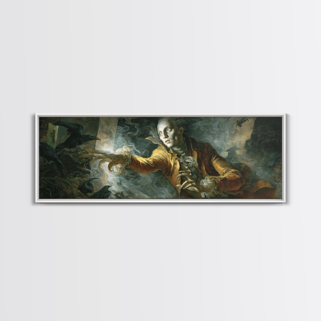 The Mirror Spirit, Visionary Gothic Art, Extra Wide Wall Art, Macabre Wall Art, Framed Canvas Print, Halloween Wall Art