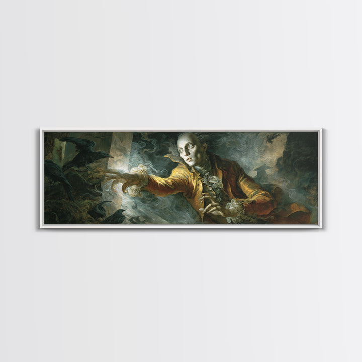 The Mirror Spirit, Visionary Gothic Art, Extra Wide Wall Art, Macabre Wall Art, Framed Canvas Print, Halloween Wall Art