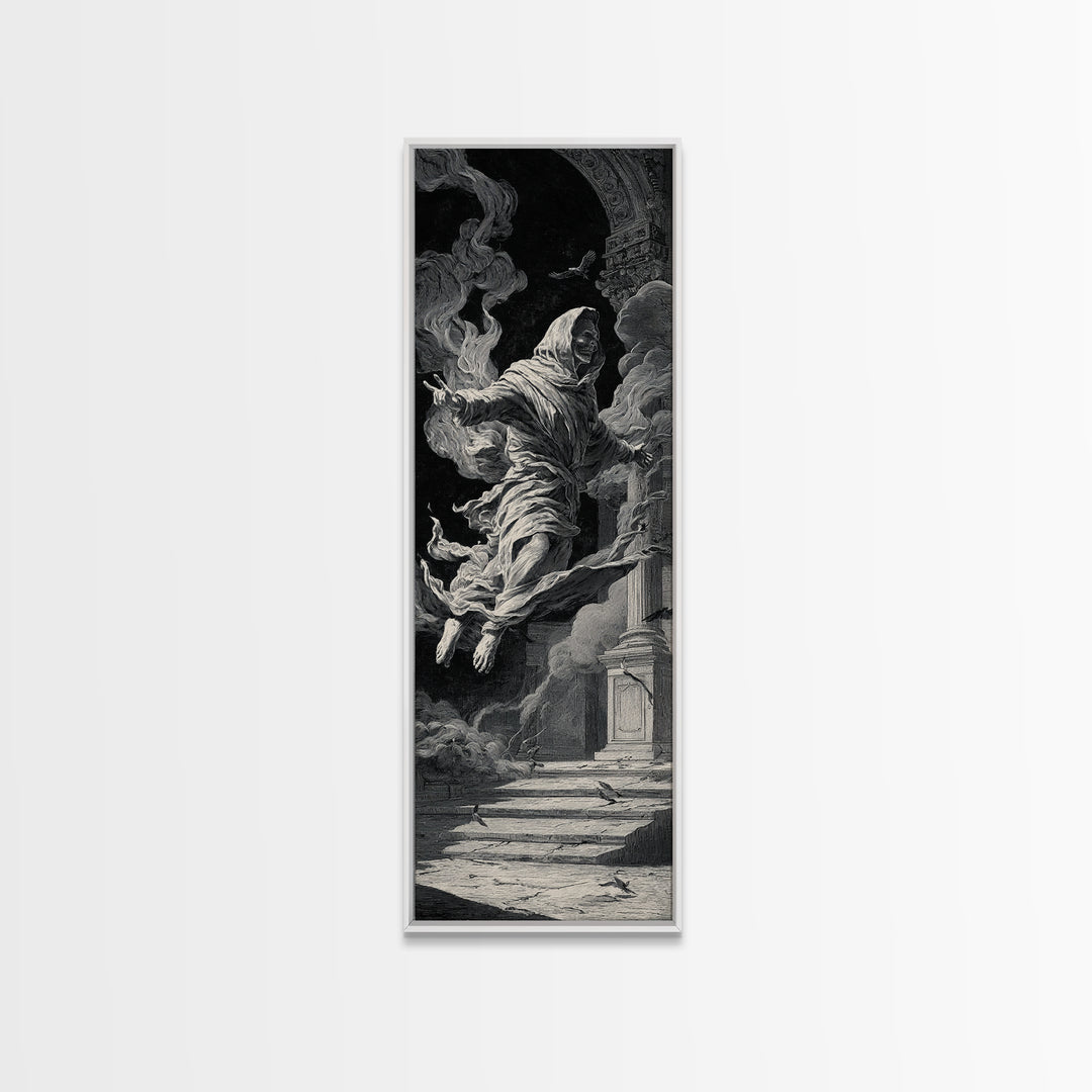 The Mirror Spirit, Architectural Etching Art, Tall Narrow Wall Art, Dark Halloween Decor, Canvas Print, Halloween Wall Art