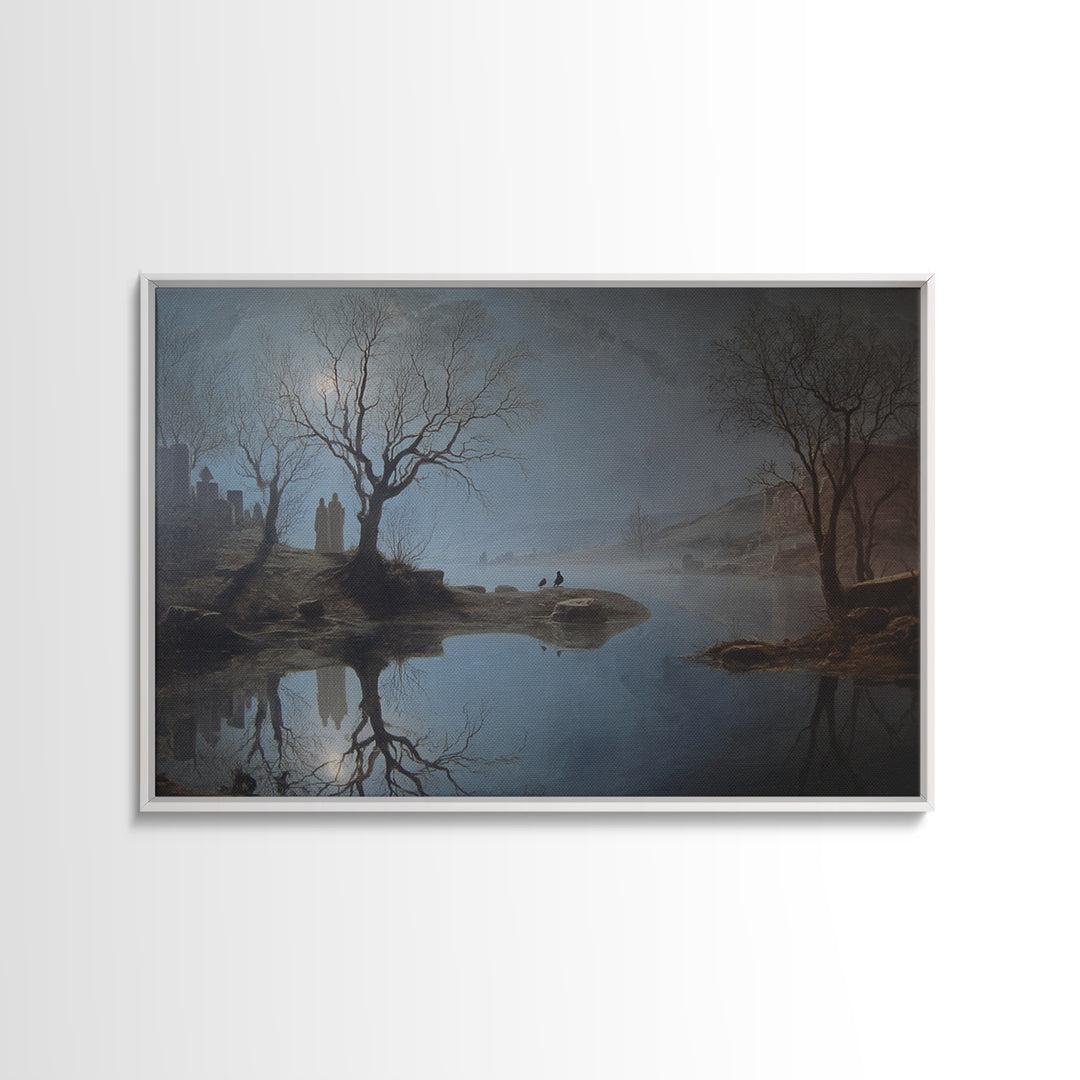 The Mirror Spirit, Romantic Gothic Landscape, Landscape Wall Art, Macabre Wall Art, Canvas Print, Halloween Wall Art