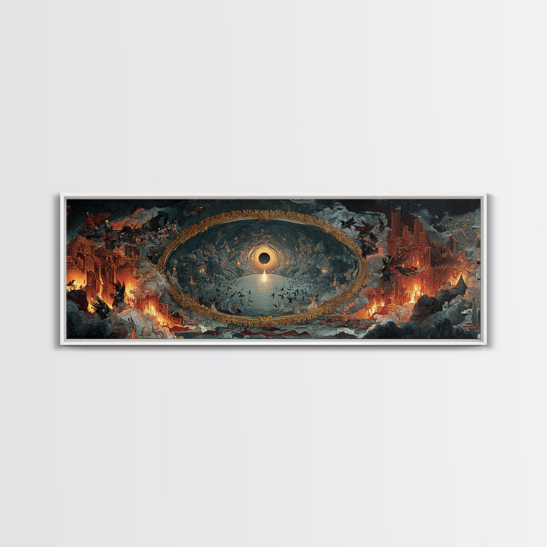 The Mirror Spirit, Apocalyptic Romantic Art, Extra Wide Wall Art, Dark Halloween Decor, Framed Canvas Print, Halloween Wall Art