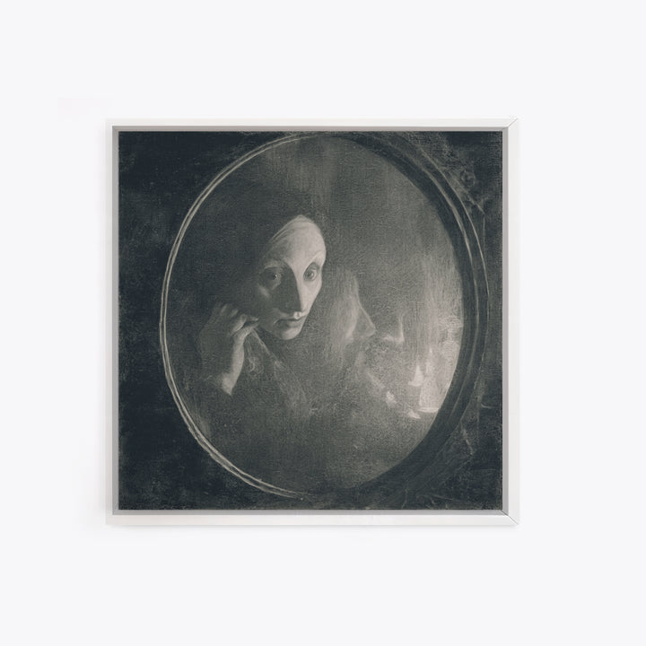 The Mirror Spirit, Symbolist Dream Art, Square Wall Art, Gothic Horror Wall Art, Framed Canvas Print, Halloween Wall Art