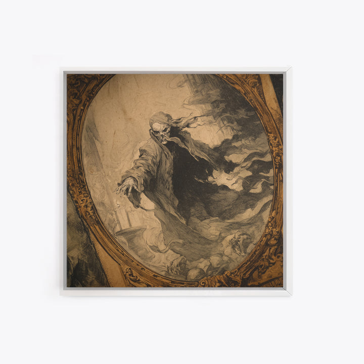 The Mirror Spirit, Decadent Gothic Art, Square Wall Art, Dark Halloween Decor, Framed Canvas Print, Halloween Wall Art
