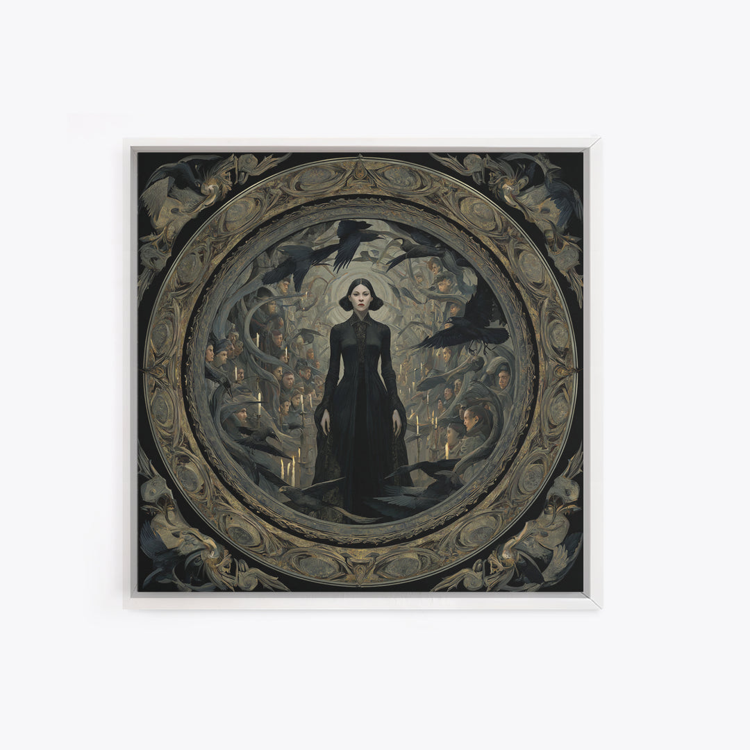 The Mirror Spirit, Dark Symbolist Art, Square Wall Art, Dark Halloween Decor, Framed Canvas Print, Halloween Wall Art