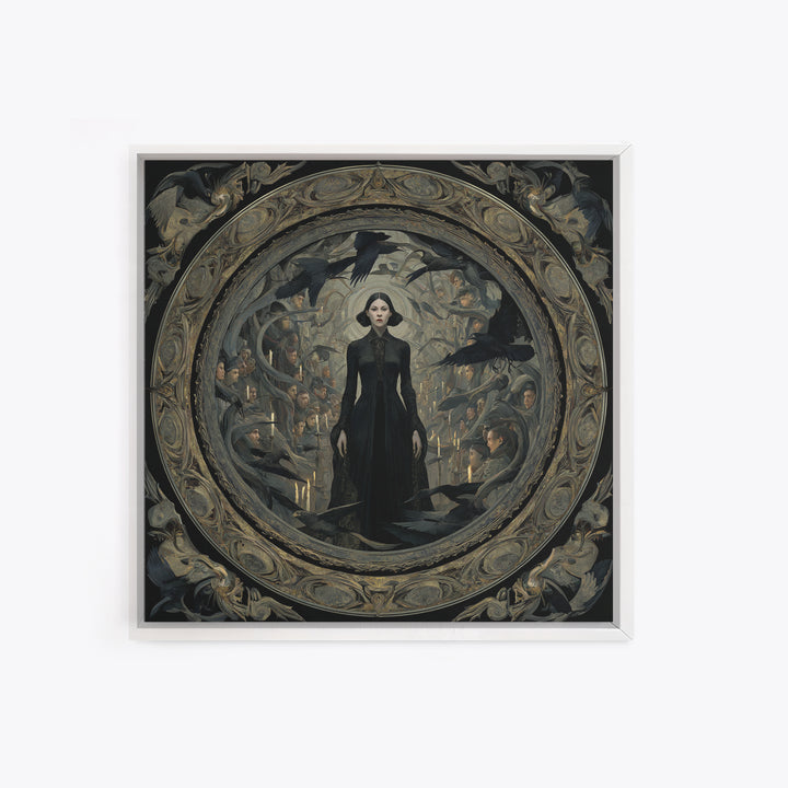 The Mirror Spirit, Dark Symbolist Art, Square Wall Art, Dark Halloween Decor, Framed Canvas Print, Halloween Wall Art