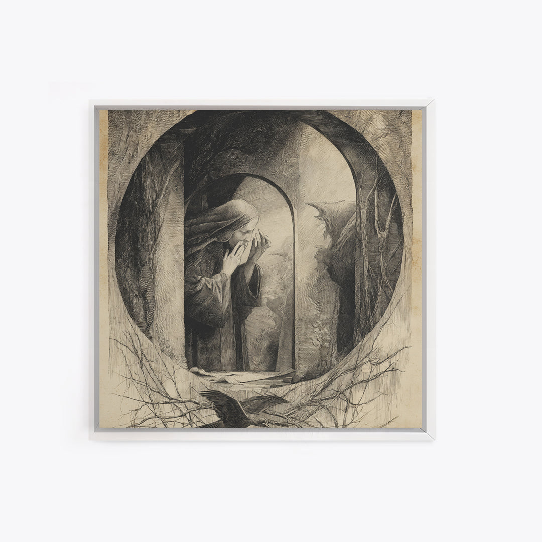 The Mirror Spirit, Expressionist Nightmare Art, Square Wall Art, Gothic Horror Wall Art, Canvas Print, Halloween Wall Art