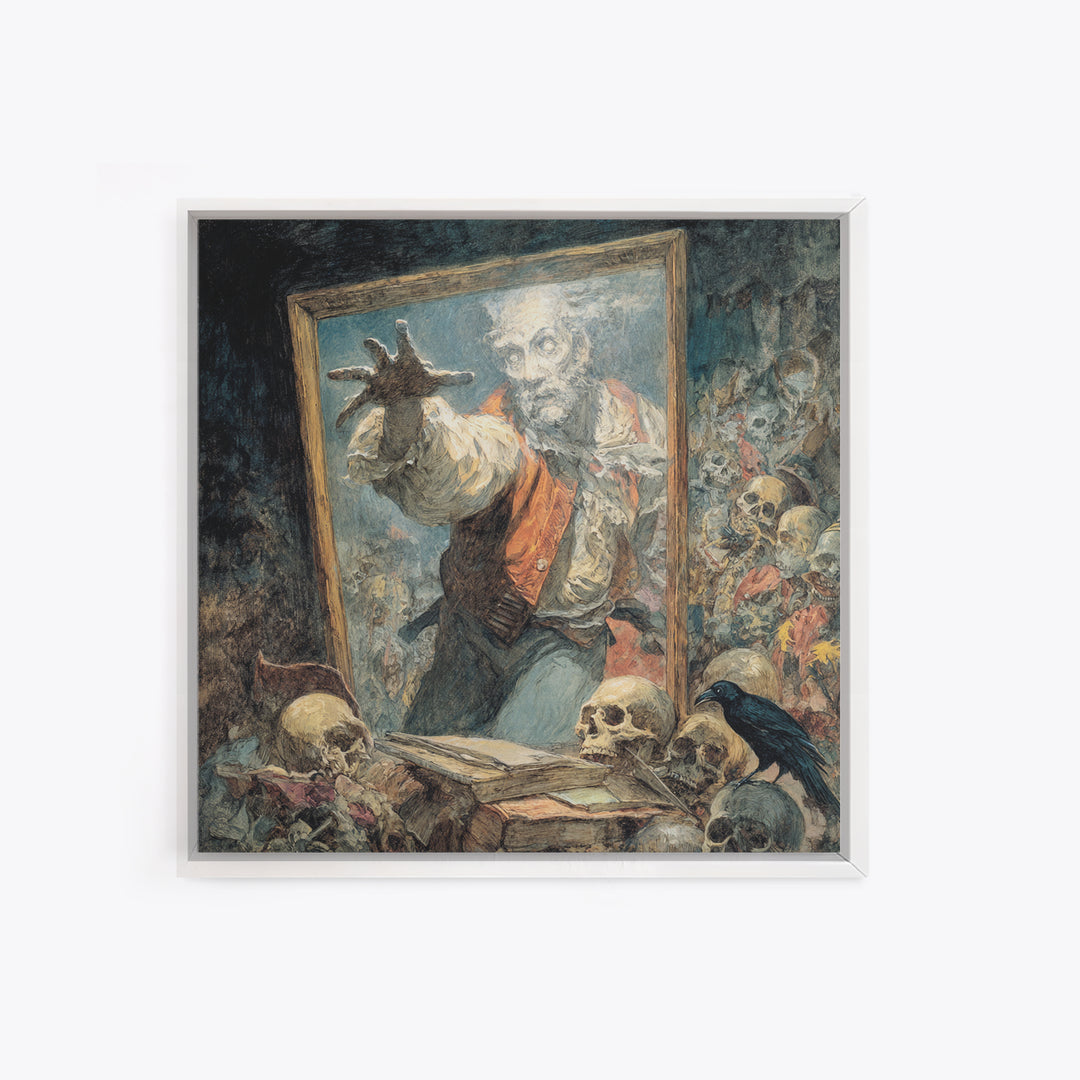The Mirror Spirit, Grotesque Carnival Art, Square Wall Art, Dark Fantasy Wall Art, Framed Canvas Print, Halloween Wall Art