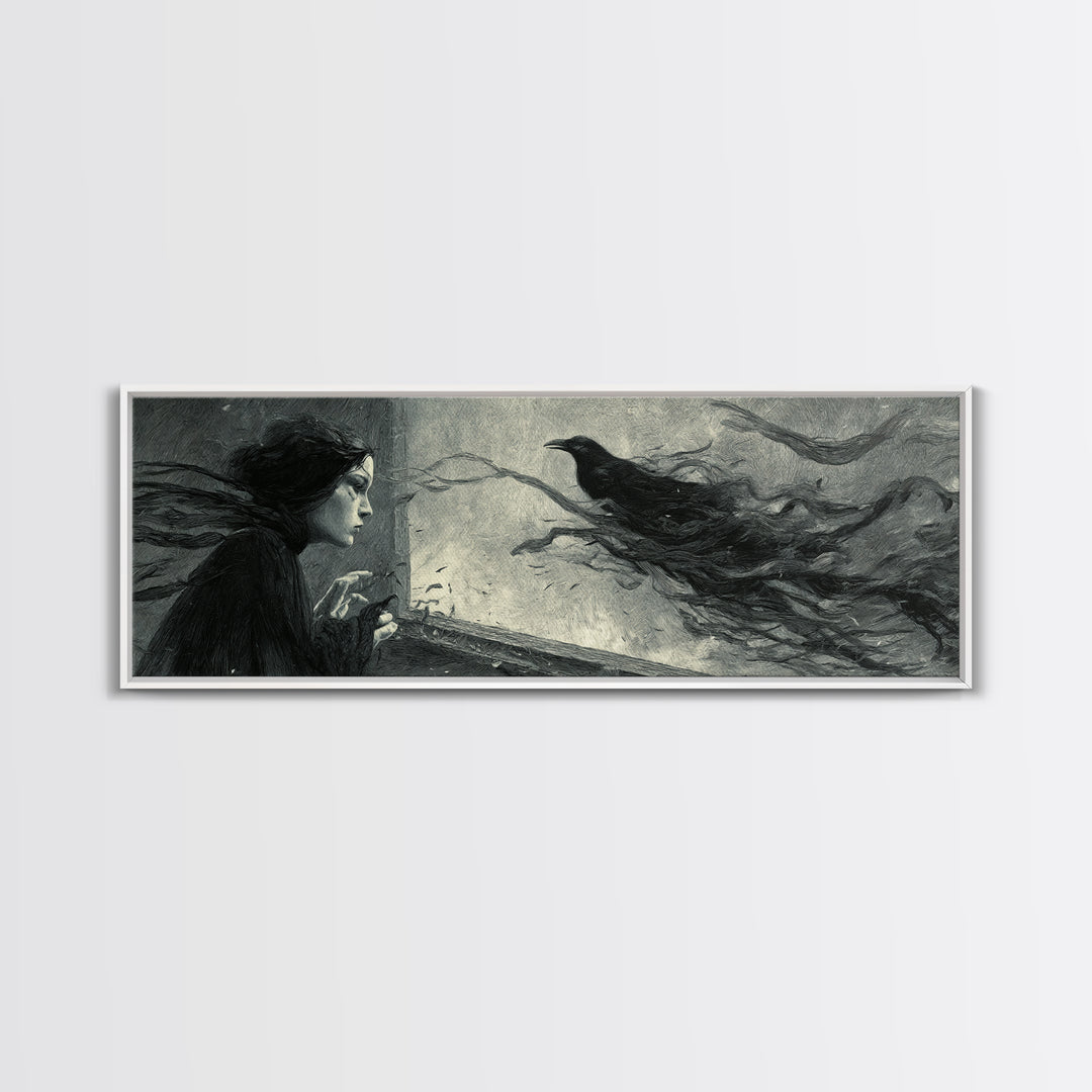 The Mirror Spirit, Expressionist Gothic Art, Extra Wide Wall Art, Macabre Wall Art, Framed Canvas Print, Halloween Wall Art
