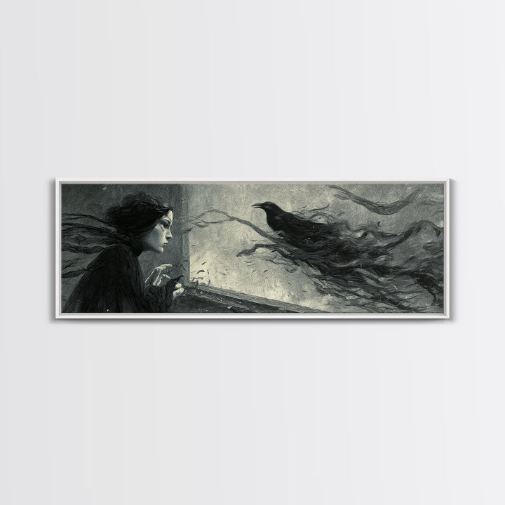 The Mirror Spirit, Expressionist Gothic Art, Extra Wide Wall Art, Macabre Wall Art, Framed Canvas Print, Halloween Wall Art