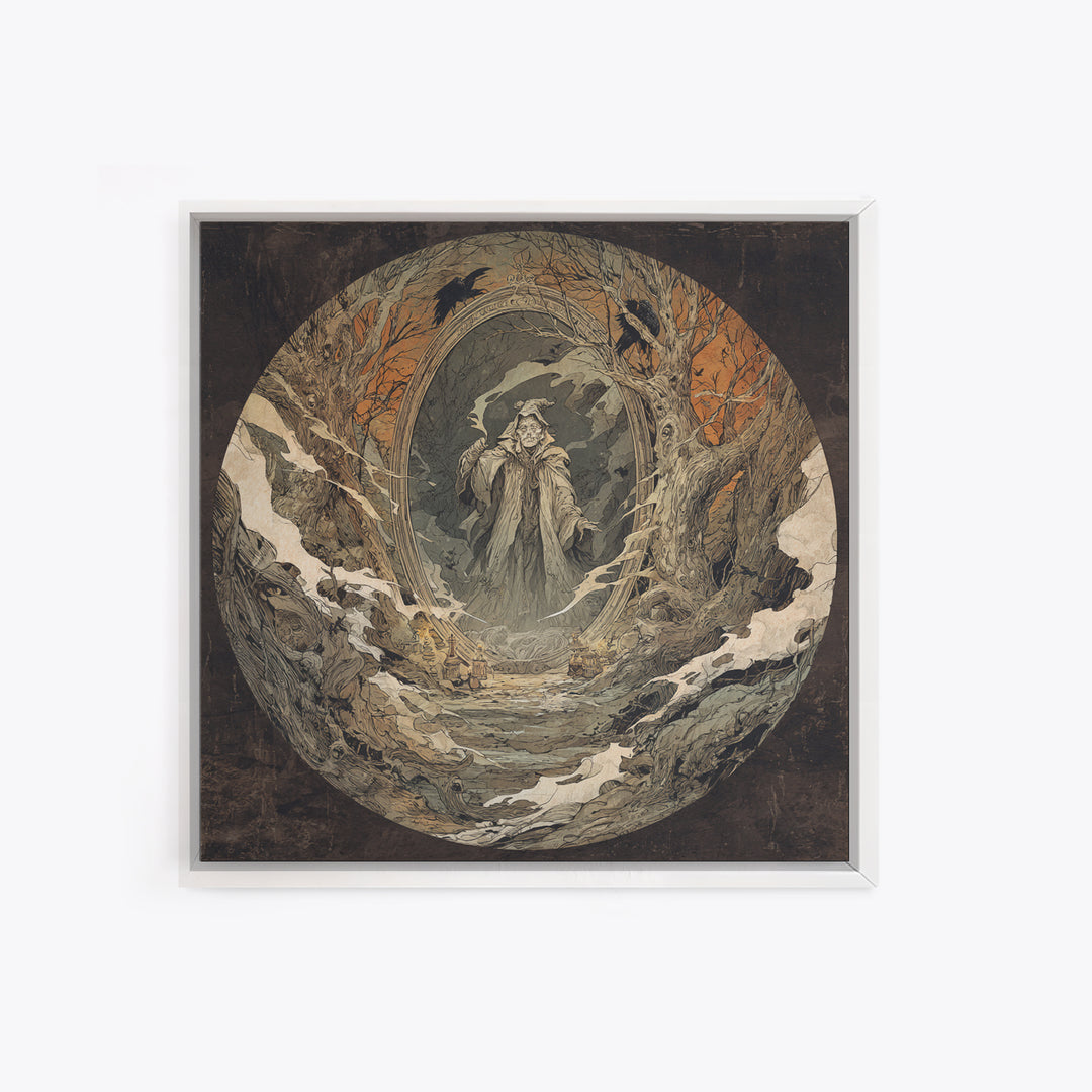 The Mirror Spirit, Gothic Storybook Art, Square Wall Art, Dark Halloween Decor, Canvas Print, Halloween Wall Art, Statement Wall Art
