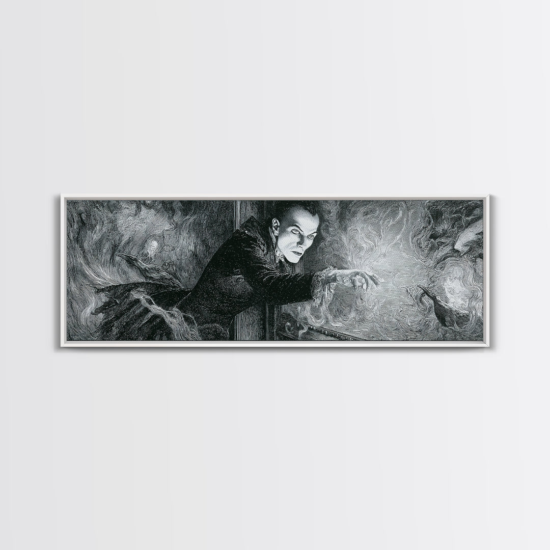 The Mirror Spirit, Victorian Macabre Art, Extra Wide Wall Art, Macabre Wall Art, Framed Canvas Print, Halloween Wall Art