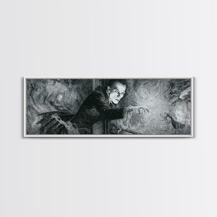The Mirror Spirit, Victorian Macabre Art, Extra Wide Wall Art, Macabre Wall Art, Framed Canvas Print, Halloween Wall Art