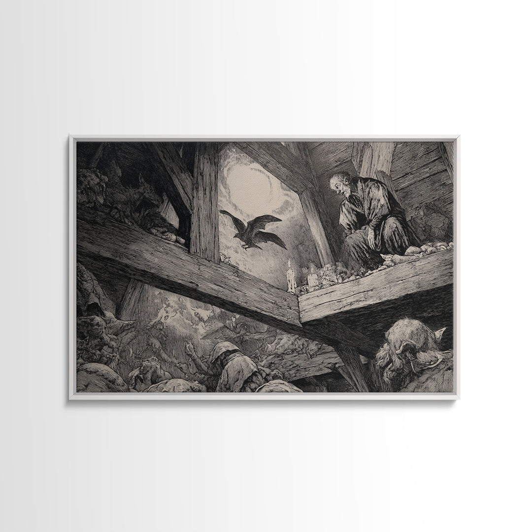 The Attic Whisperer, Renaissance Engraving Art, Landscape Wall Art, Macabre Wall Art, Canvas Print, Halloween Wall Art, Spooky Wall Decor