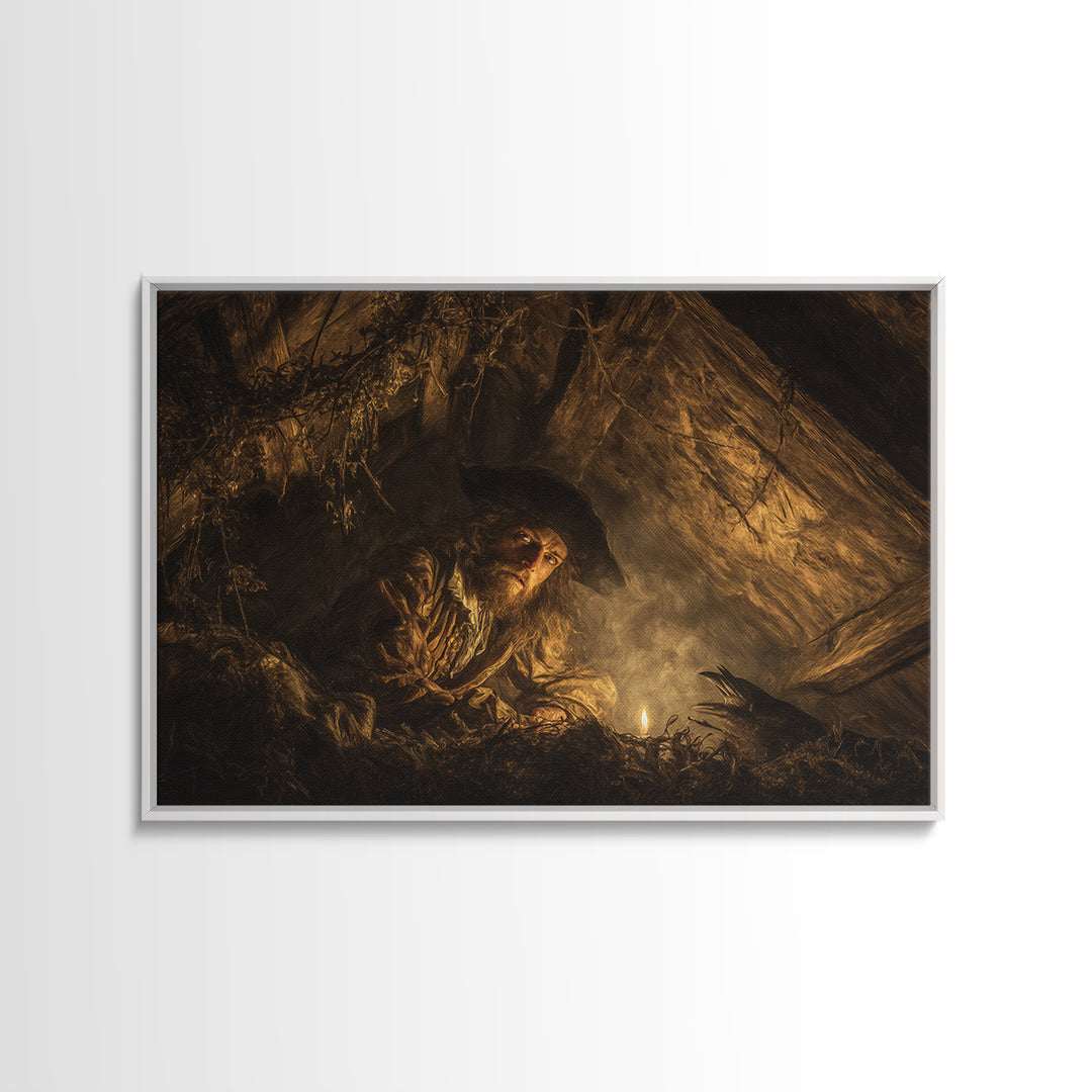 The Attic Whisperer, Baroque Witchcraft Art, Landscape Wall Art, Dark Halloween Decor, Canvas Print, Halloween Wall Art