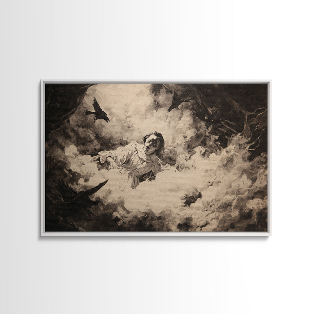 The Attic Whisperer, Dark Romantic Horror Art, Landscape Wall Art, Gothic Horror Wall Art, Framed Canvas Print, Halloween Wall Art