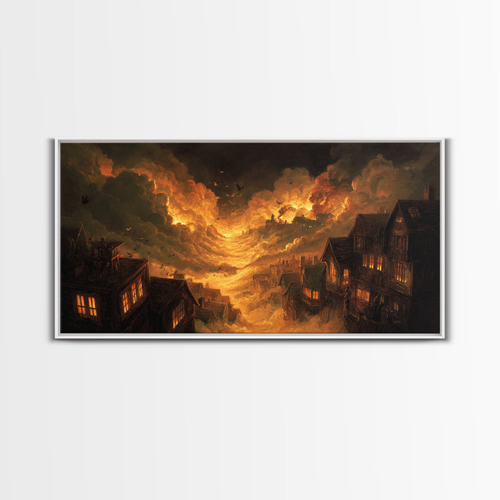 The Attic Whisperer, Apocalyptic Romantic Art, Wide Panoramic Art, Macabre Wall Art, Canvas Print, Halloween Wall Art, Statement Wall Art