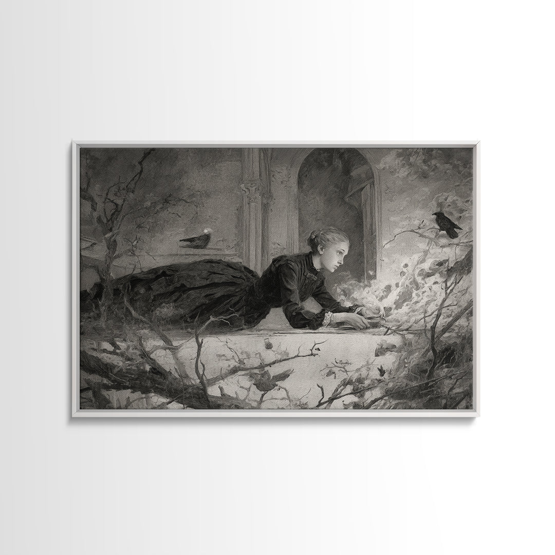 The Attic Whisperer, Symbolist Dream Art, Landscape Wall Art, Macabre Wall Art, Canvas Print, Halloween Wall Art, Halloween Decor