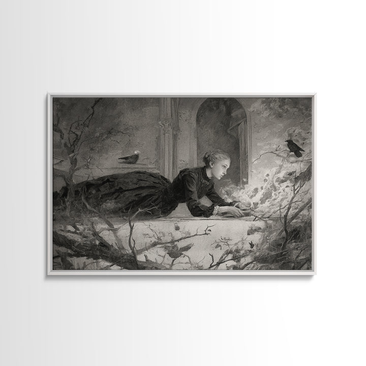 The Attic Whisperer, Symbolist Dream Art, Landscape Wall Art, Macabre Wall Art, Canvas Print, Halloween Wall Art, Halloween Decor