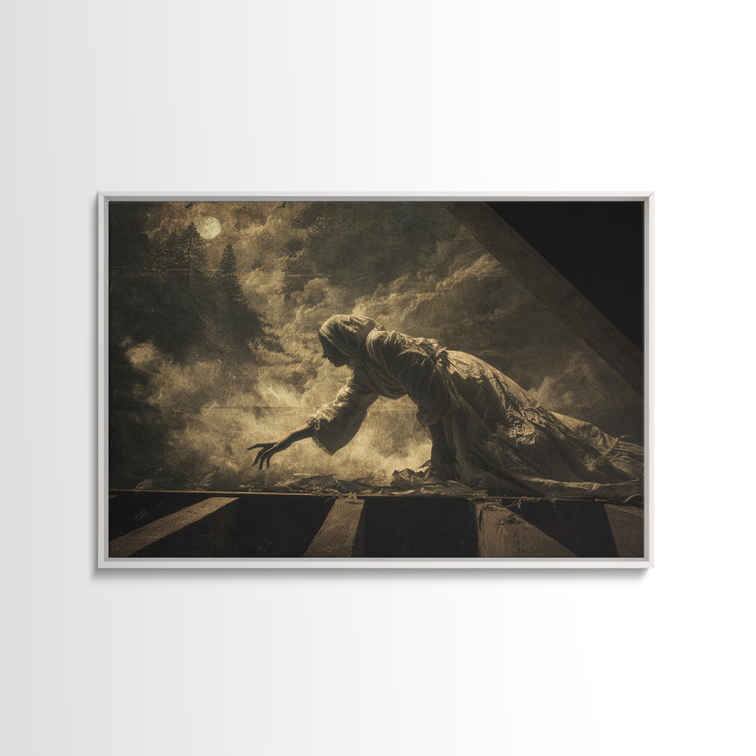 The Attic Whisperer, Symbolist Gothic Landscape, Landscape Wall Art, Macabre Wall Art, Framed Canvas Print, Halloween Wall Art