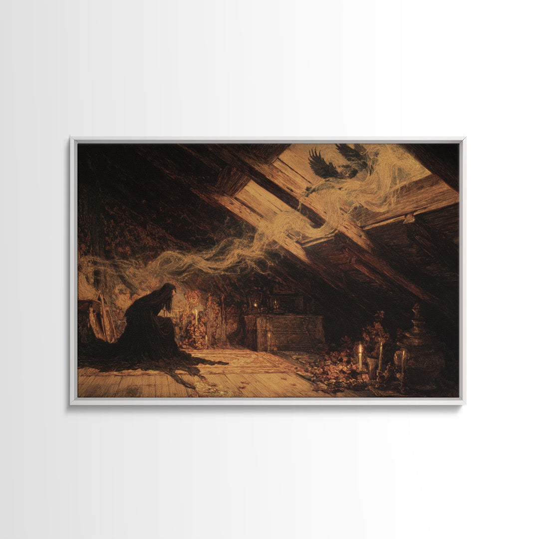 The Attic Whisperer, Ornate Symbolist Art, Landscape Wall Art, Dark Fantasy Wall Art, Canvas Print, Halloween Wall Art