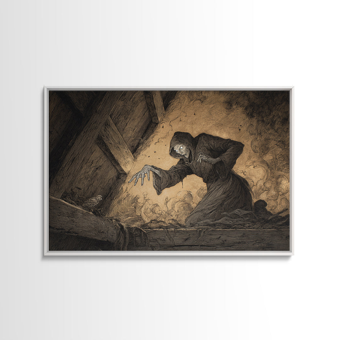 The Attic Whisperer, Expressionist Nightmare Art, Landscape Wall Art, Gothic Horror Wall Art, Canvas Print, Halloween Wall Art