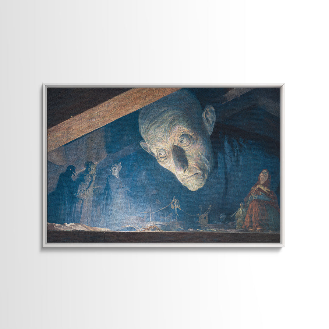 The Attic Whisperer, Expressionist Gothic Art, Landscape Wall Art, Dark Fantasy Wall Art, Framed Canvas Print, Halloween Wall Art