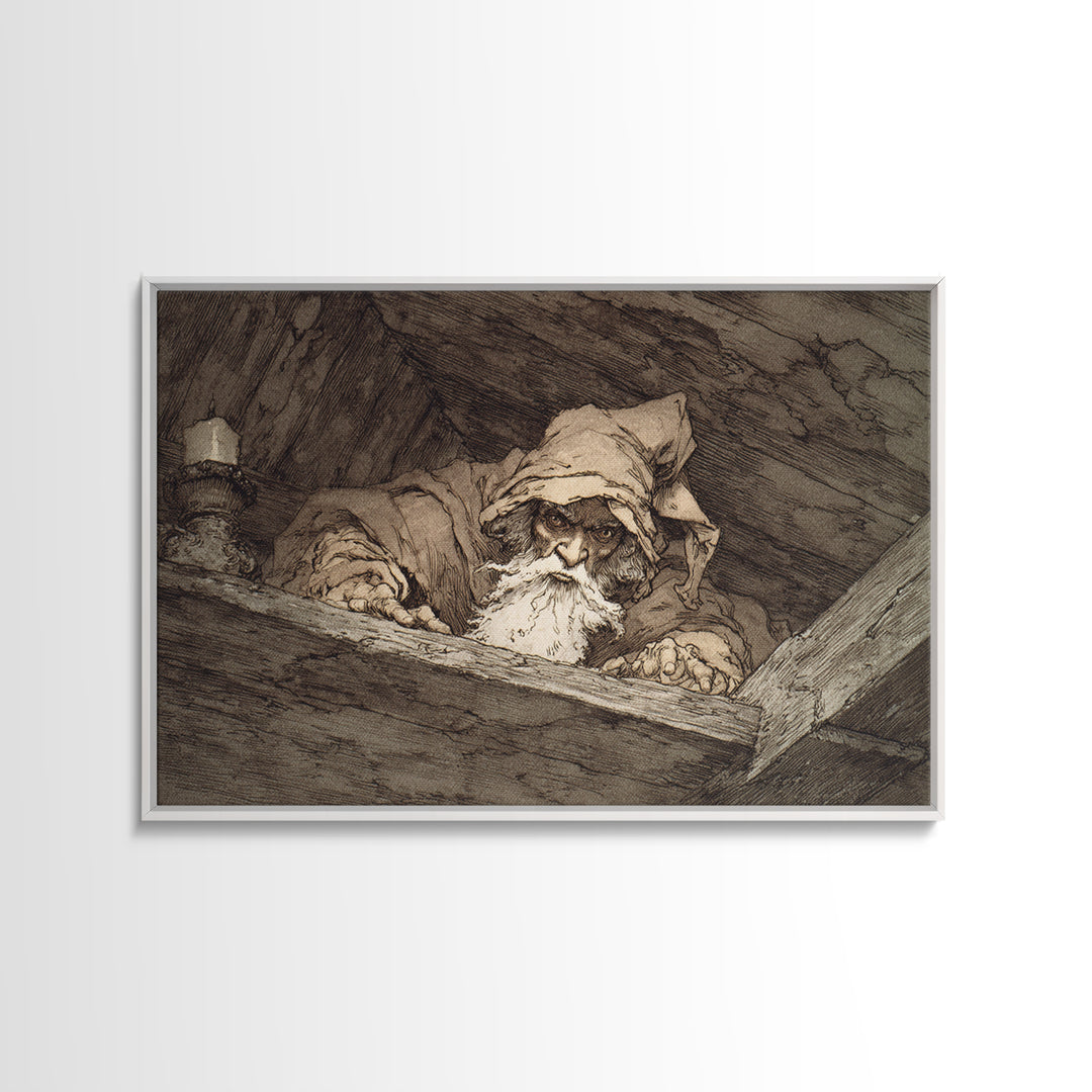 The Attic Whisperer, Gothic Storybook Art, Landscape Wall Art, Gothic Horror Wall Art, Framed Canvas Print, Halloween Wall Art