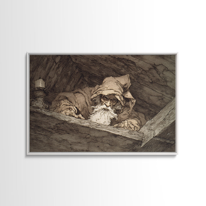 The Attic Whisperer, Gothic Storybook Art, Landscape Wall Art, Gothic Horror Wall Art, Framed Canvas Print, Halloween Wall Art